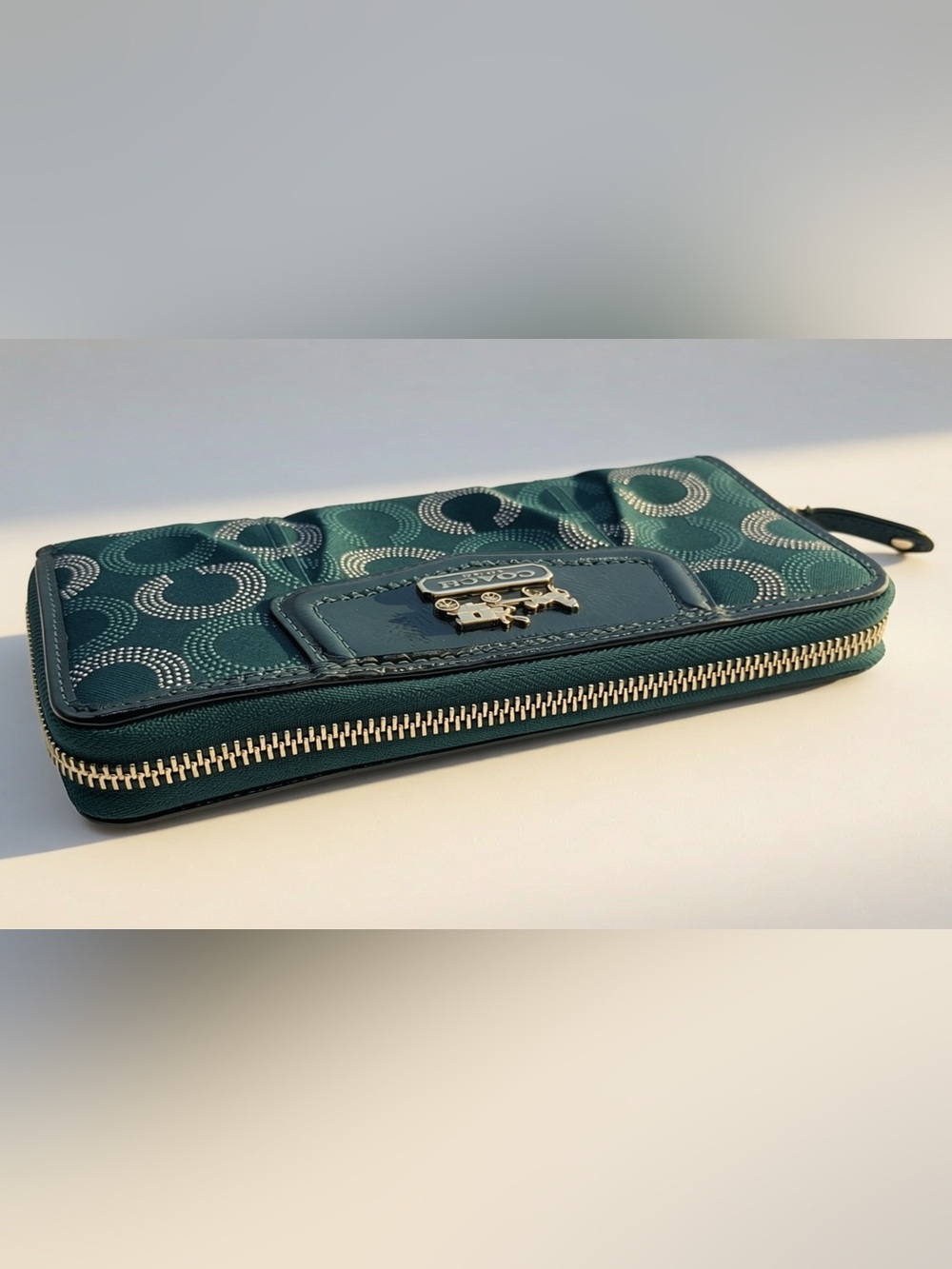 Vintage Coach Teal Signature C Zip Around Continental Wallet Gold Hardware Y2K - Picture 4 of 8